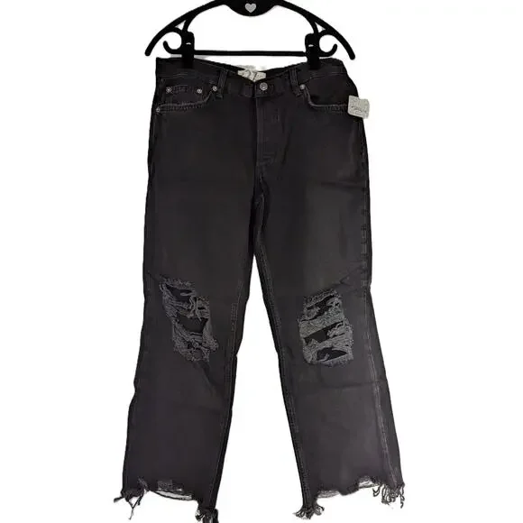 Free People Black Jeans Maggie Cropped Distressed We The Free - Picture 7 of 13